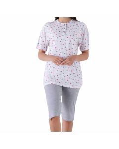 Karelpiu  Pigiama 2 Pezzi KC6081 Maglia Con Bottoni Mezze Maniche con Pinocchietto Leggero Pratico comodo Donna