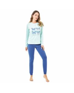 Il Granchio Pigiama Serafino con Maglia Manica Lunga e Pantalone Lungo in Cotone Fibre Naturali Fantasia Casuale Donna