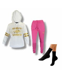 Umbro Tuta Mezza Stagione Completa 32083S con Pantalone con Polsino e Felpa con Cappuccio in Mordido Cotone Donna Calza Omaggio