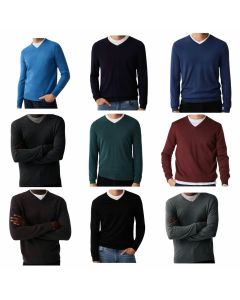 Pullover Casual Scollo V Misto Lana Merinos Taglia Da 64 a 68 Manica Lunga Morbido e Elastico Made In Italy Taglie Forti