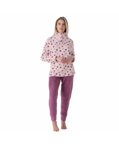 KarelPiu Pigiama Completo Calibrato KF7213 Con 3 Bottoni in Morbido Pile Coral Fleece con Fantasia Taglie Forti Donna