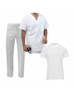 Saggio Completo Unisex Medicale Ospedale Ristorazione Pulizie Casacca E pantalone con Maglietta Cotone in Omaggio