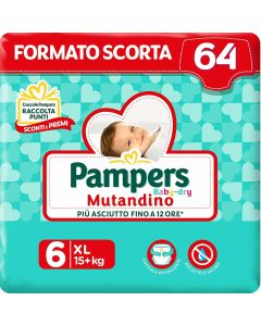 Pampers 64 Pannolini Baby-Dry Mutandino Taglia 6