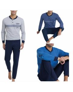 Il Granchio Pigiama Lungo Leggero in Cotone Modello Serafino Elastico e Morbido con Pantalone con Coulisse e Taschino Uomo